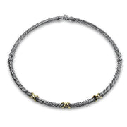 ESTATE David Yurman Silver & 14K Yellow Gold Classic Cable Hinged X Station Necklace